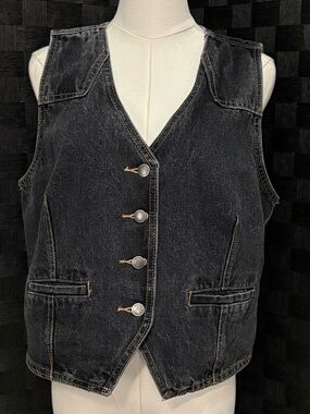 Universal Thread Black Denim Vest with Contrast Stitching